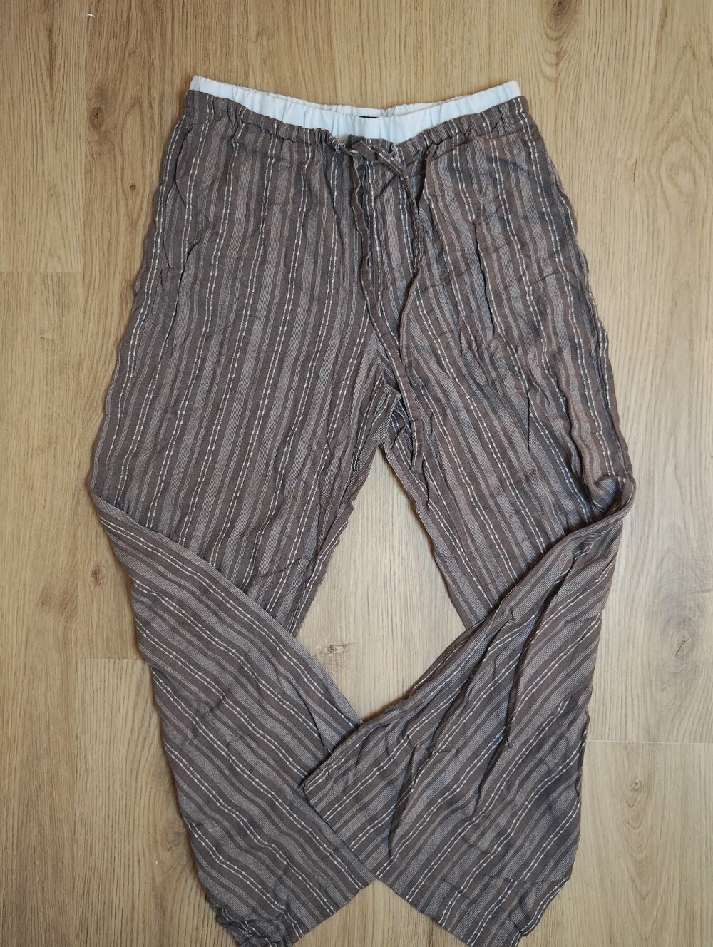 Brown Striped Wide-Leg Pants Size Large